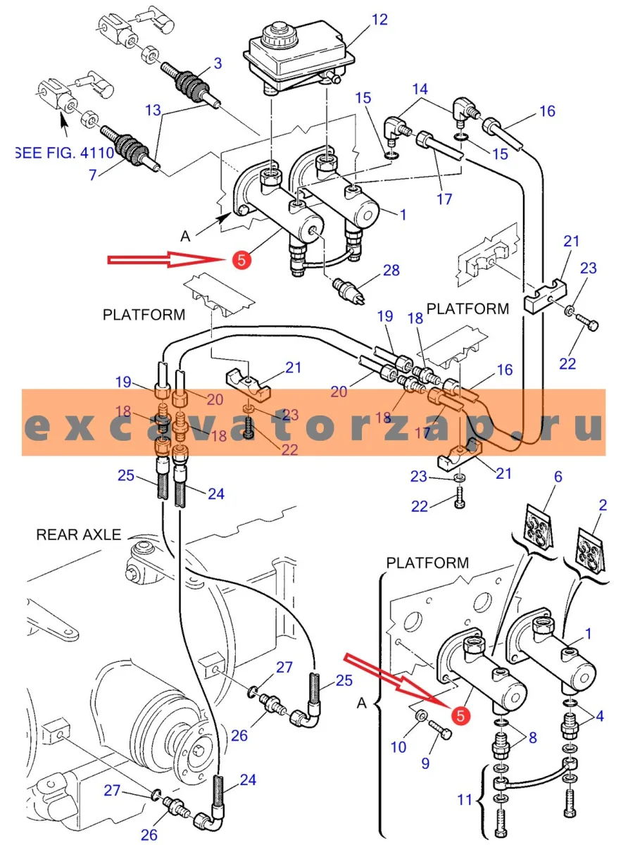 Цилиндр 880100071 FTS тормозной главный экскаватора погрузчика Komatsu WB93, WB97
