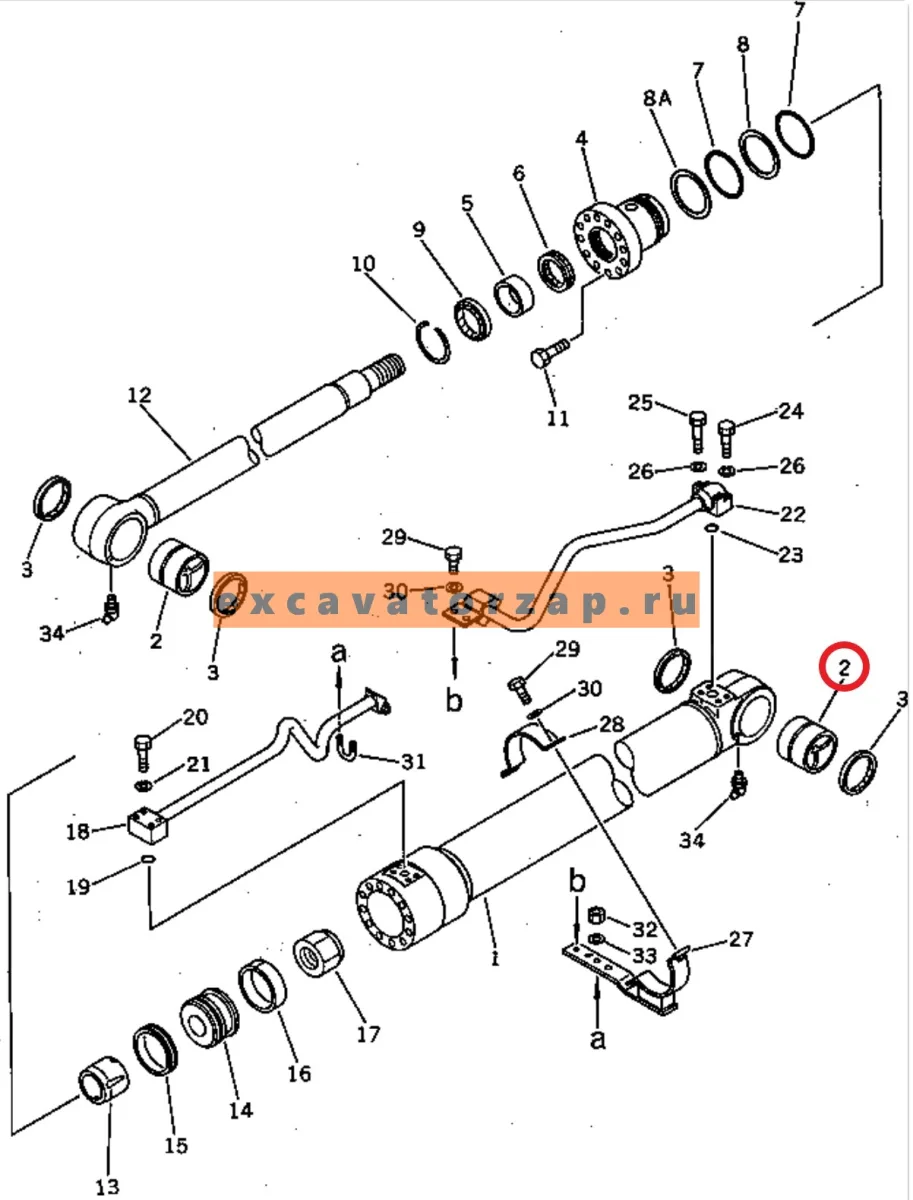 Втулка 707-76-70230 (в проушину гидроцилиндра стрелы) экскаватора Komatsu PC100, PC100L, PC100N, PC120, PC120SC, PC128US, PC128UU, PC130