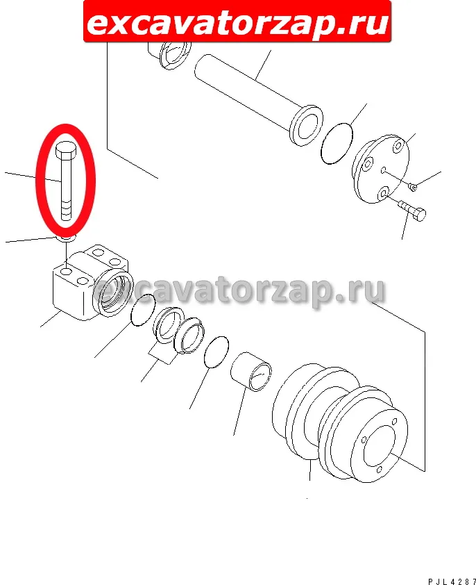 Болт поддерживающего катка 01010-81485, 01010-81490, 01010-61485 экскаватора Komatsu PC200