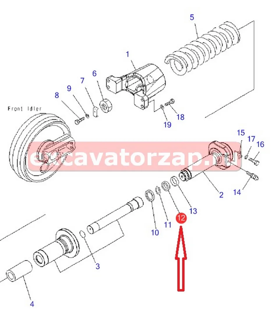 Уплотнение 09370-00100 гидроцилиндра натяжения гусеницы экскаватора Komatsu PC270, PC300, PC380, PC390, PC400, PC450, PC550