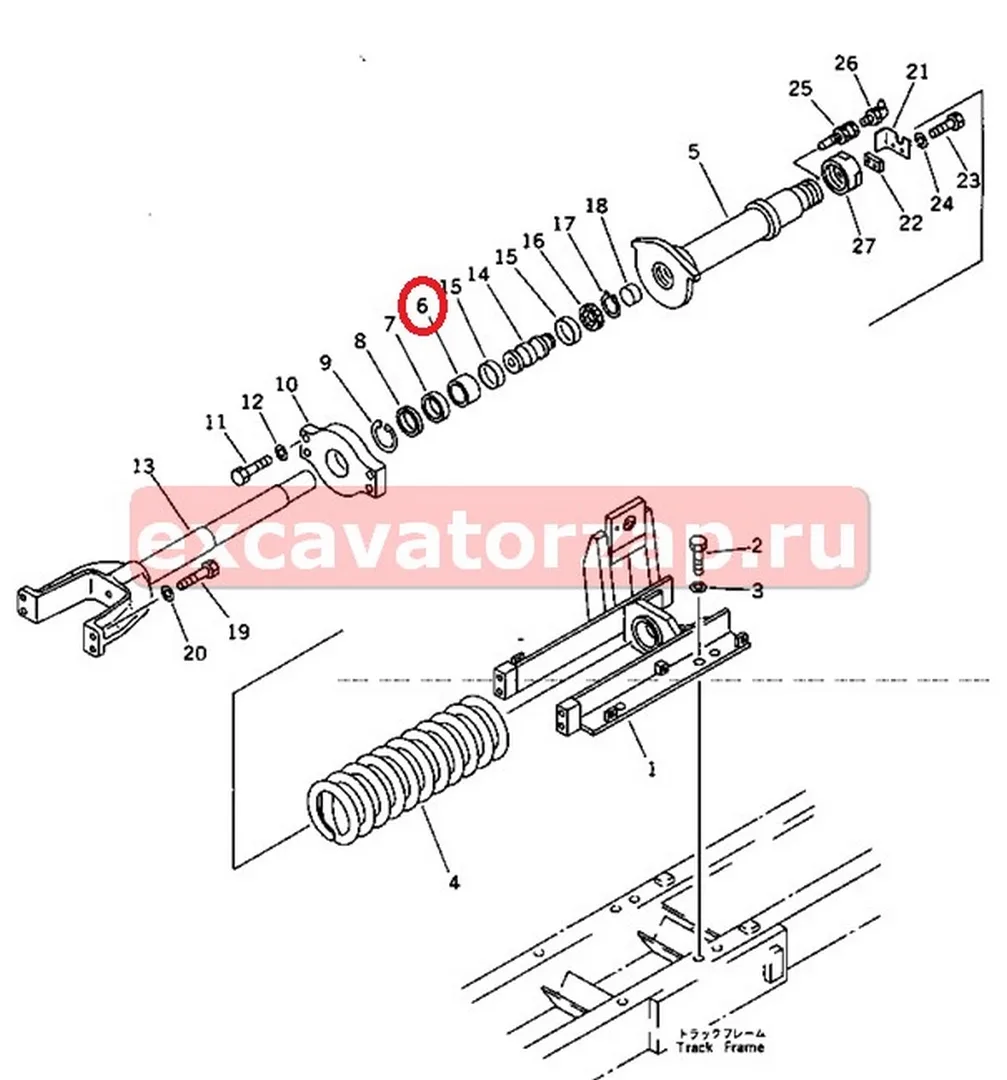 Уплотнение 09370-00050, 0937000050 гидроцилиндра натяжения гусеницы экскаватора Komatsu PC75, PC80 PC100