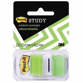 Закладки самоклеящиеся POST-IT Study, пластиковые, 25 мм, 22 шт., зеленые