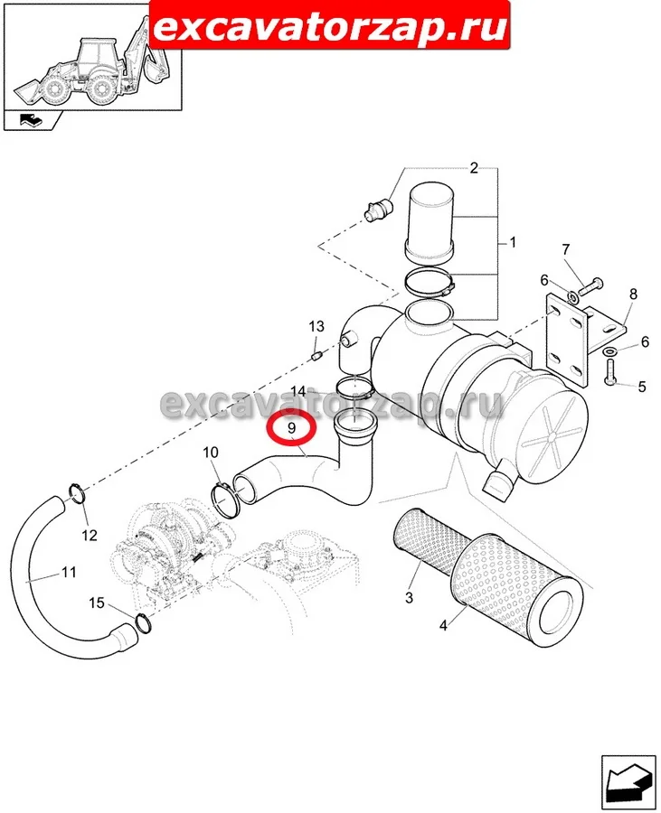 Патрубок 87516934 двигателя экскаватора погрузчика New Holland B115