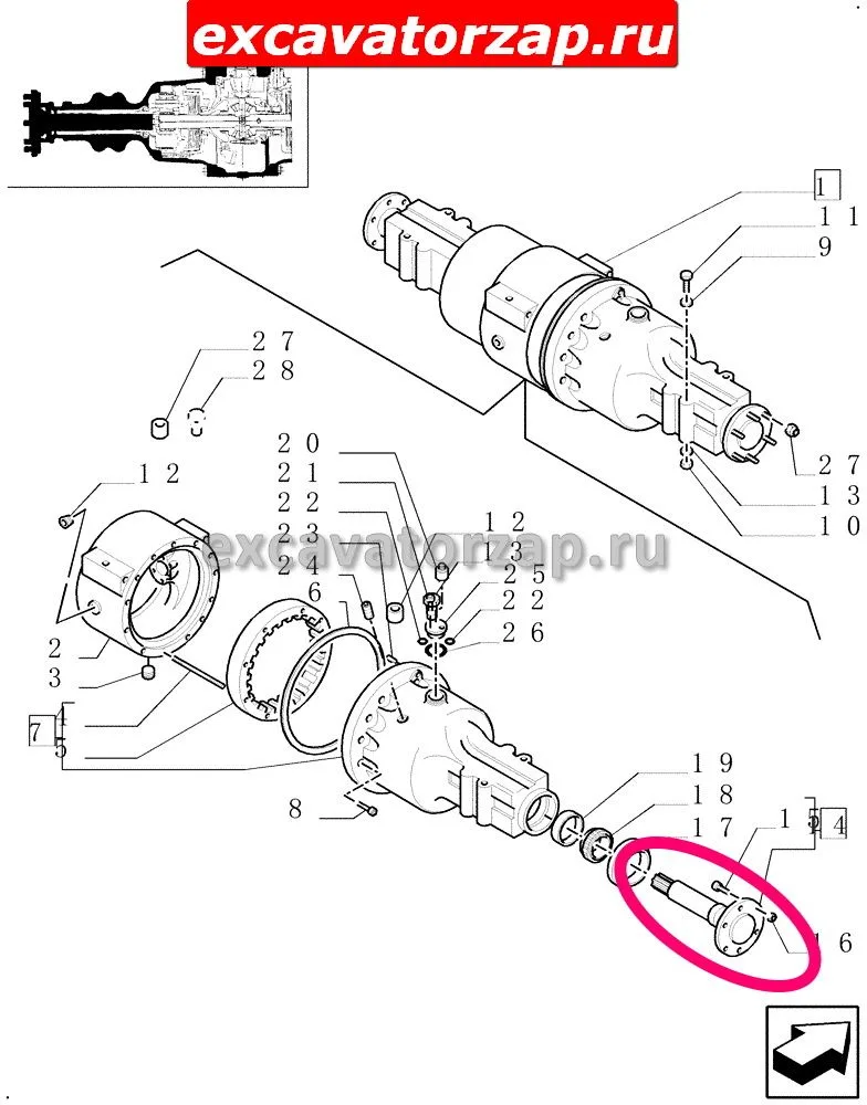Полуось моста 86511646 заднего моста экскаватора New Holland B115
