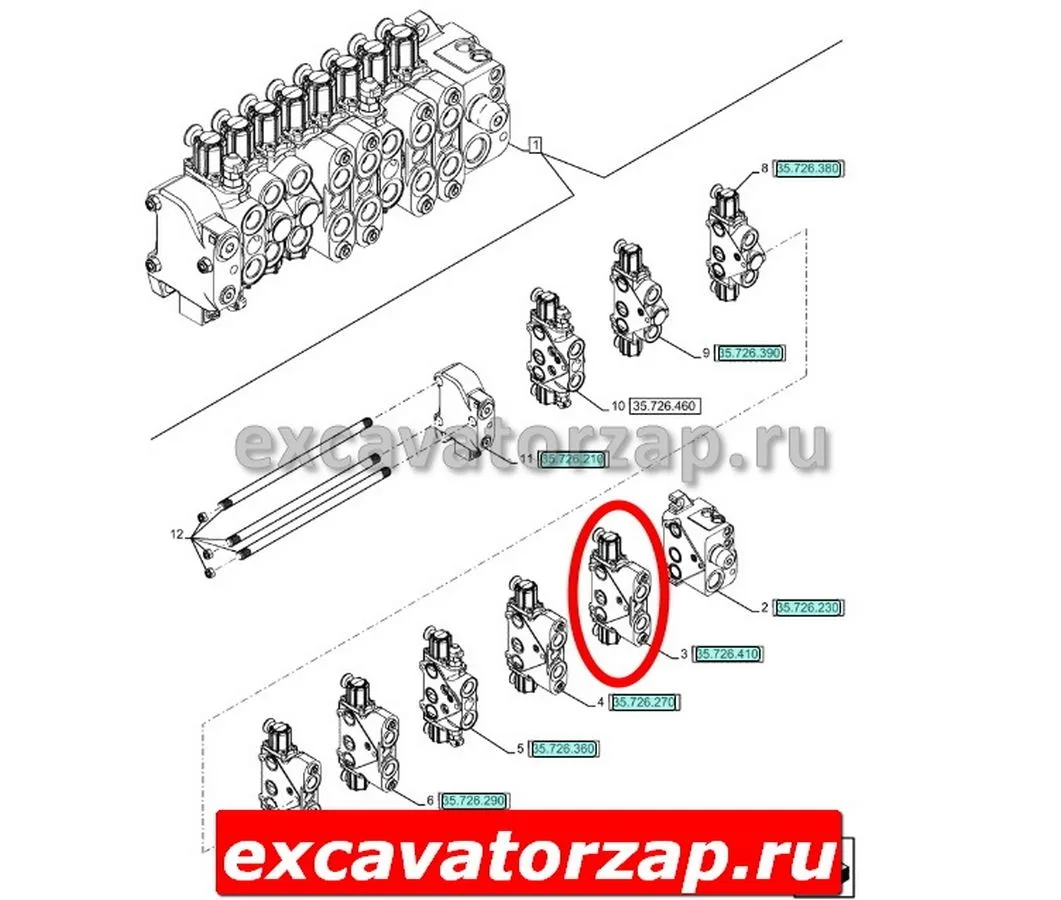 Секция 84373257 (телескоп, выдвижная рукоять) гидрораспределителя экскаватора погрузчика New Holland B115