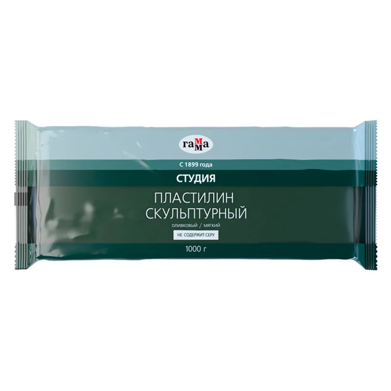 Пластилин скульптурный Гамма "Студия", оливковый, мягкий, 1кг, пакет 2.80.Е100.004