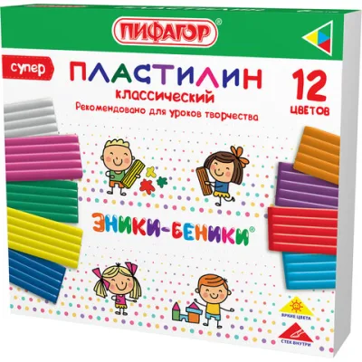 Пластилин классический ПИФАГОР "ЭНИКИ-БЕНИКИ СУПЕР", 12 цветов, 240 грамм, стек