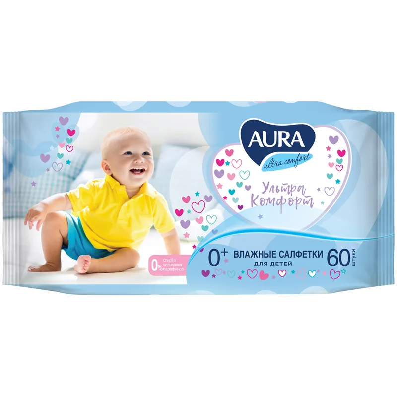 Салфетки влажные Aura "Ultra comfort", 15*20см, 60шт., детские