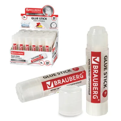 Клей-карандаш BRAUBERG "Crystal", 9 г, прозрачный