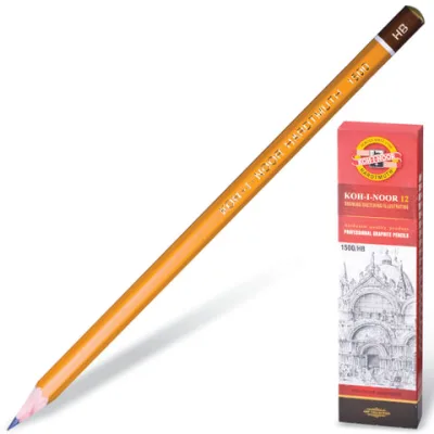 Карандаш чернографитный KOH-I-NOOR 1500, 1 шт., HB, без резинки, корпус желтый, заточенный