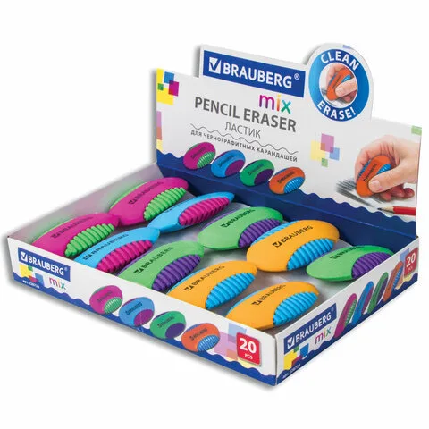 Ластик BRAUBERG "Mix S", 58х33х13 мм, цвет ассорти