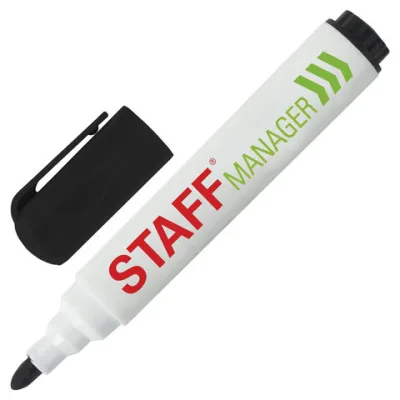 Маркер стираемый для белой доски ЧЕРНЫЙ, STAFF "Manager" WBM-491, 5 мм, с клипом