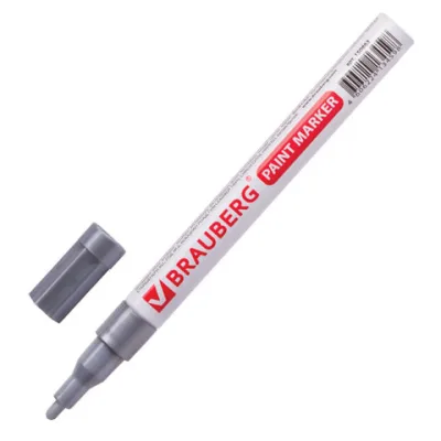 Маркер-краска лаковый (paint marker) 2 мм, СЕРЕБРЯНЫЙ, БЕЗ КСИЛОЛА (без запаха), алюминий, BRAUBERG