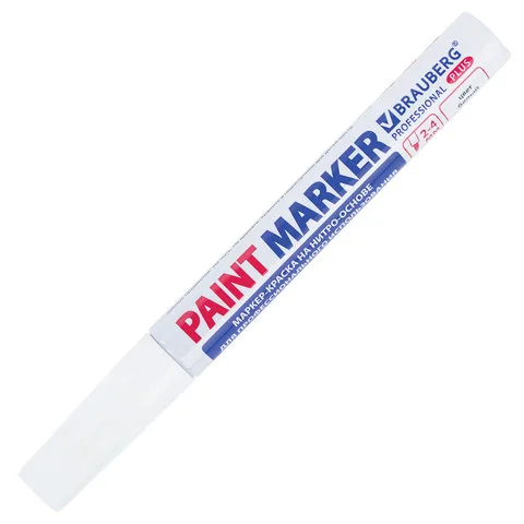 Маркер-краска лаковый (paint marker) 4 мм, БЕЛЫЙ, НИТРО-ОСНОВА, алюминиевый корпус, BRAUBERG PROFESSIONAL PLUS