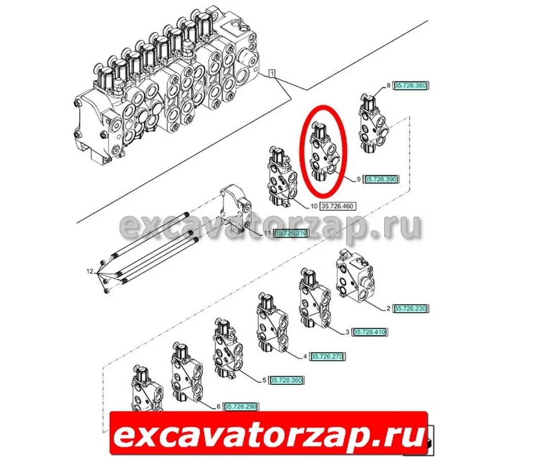 Секция 84373288 (аутригер, опора) гидрораспределителя экскаватора погрузчика New Holland B115