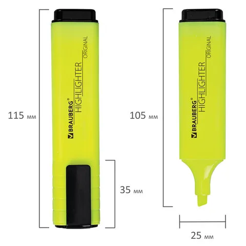 Текстовыделитель BRAUBERG "ORIGINAL NEON", ЖЕЛТЫЙ, линия письма 1-5 мм