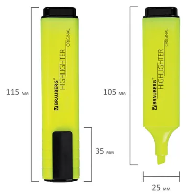 Текстовыделитель BRAUBERG "ORIGINAL NEON", ЖЕЛТЫЙ, линия письма 1-5 мм