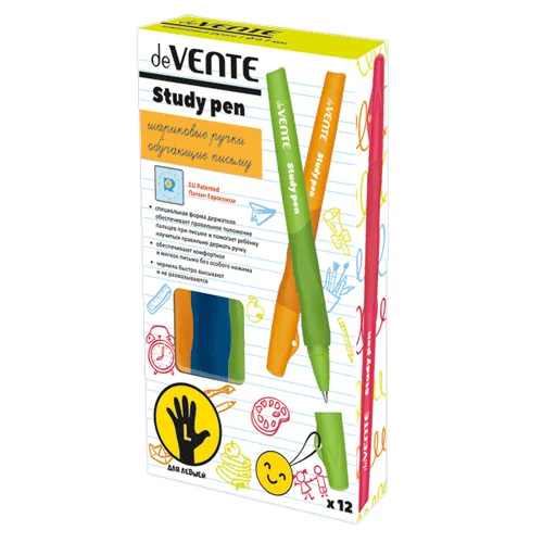 Ручка шар.deVente "Study Pen" д/левшей, 0.7мм, грип, синяя 5073606