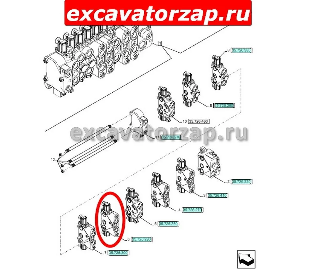 Секция 84231780 (ковша) гидрораспределителя экскаватора погрузчика New Holland B115