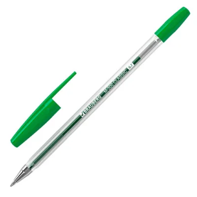 Ручка шариковая BRAUBERG "M-500 CLASSIC", ЗЕЛЕНАЯ, корпус прозрачный, узел 0,7 мм, линия письма 0,35 мм