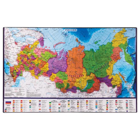 Коврик-подкладка настольный для письма (590х380 мм), с картой России, BRAUBERG