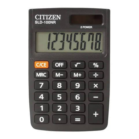 Калькулятор карманный Citizen SLD-100NR, 8 разрядов, двойное питание, 58*88*10мм, черный