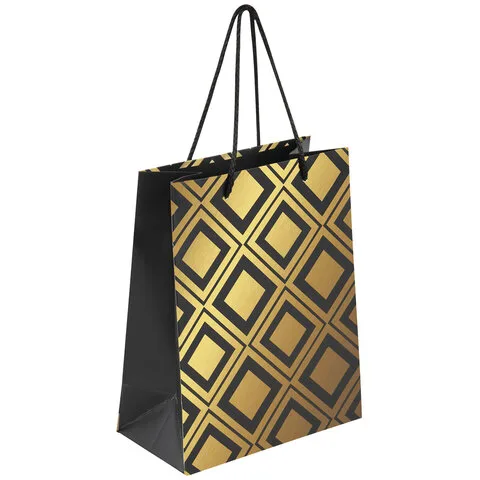 Пакет подарочный 17,8x9,8x22,9 см ЗОЛОТАЯ СКАЗКА "Gold Luxury", тиснение фольгой, черный