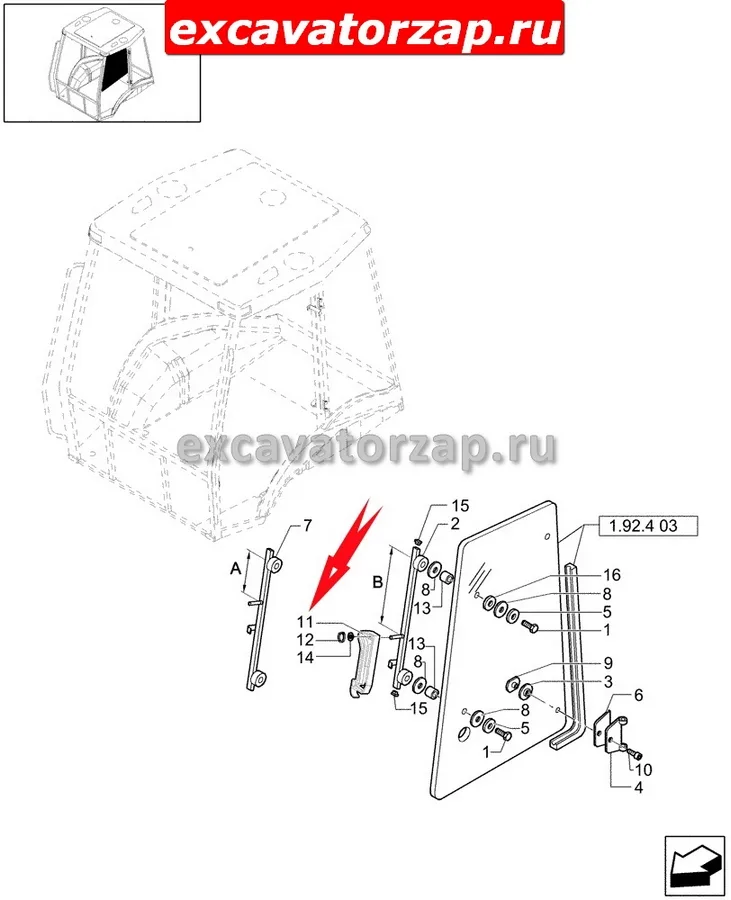 Ручка 87353724 фиксации бокового стекла экскаватора погрузчика New Holland B115