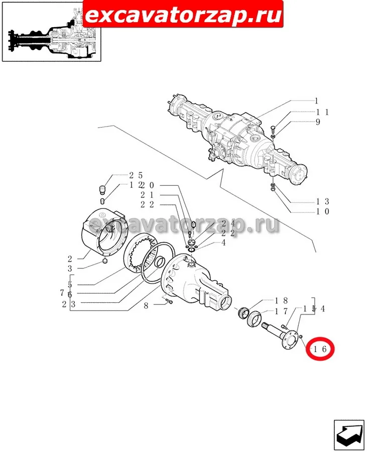 Гайка 85802758 ступичная заднего моста экскаватора погрузчика New Holland