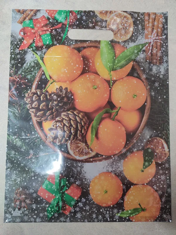 Пакет 30*40 Апельсины и шишки, плотный, 60 мкс, вырубная ручка