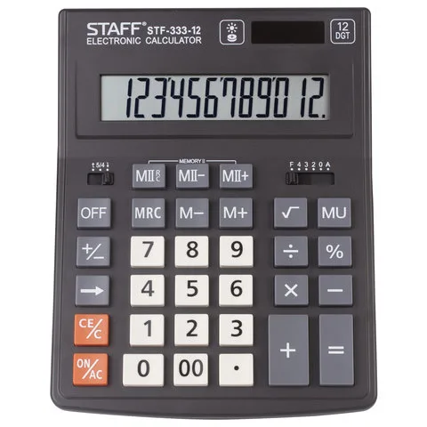 Калькулятор настольный STAFF PLUS STF-333 (200x154 мм), 12 разрядов, двойное питание