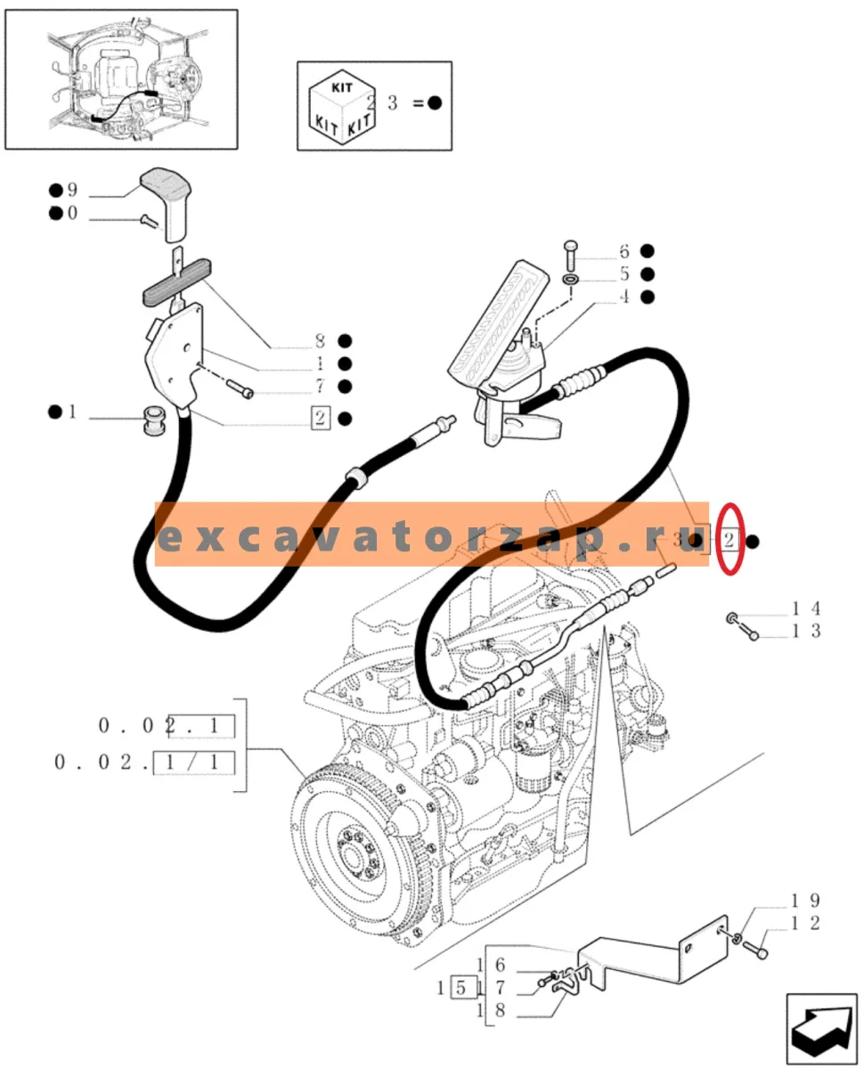 Трос 85821324 газа (от педали к двигателю) экскаватора погрузчика New Holland LB115, LB115.B, LB75, LB75.B, LB90, LB110, LB95