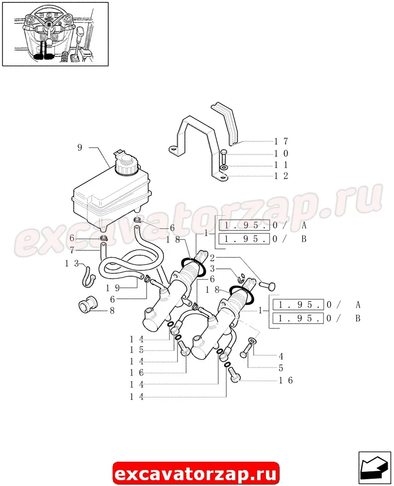 Главный тормозной цилиндр 85824114 FTS экскаватора погрузчика New Holland B115