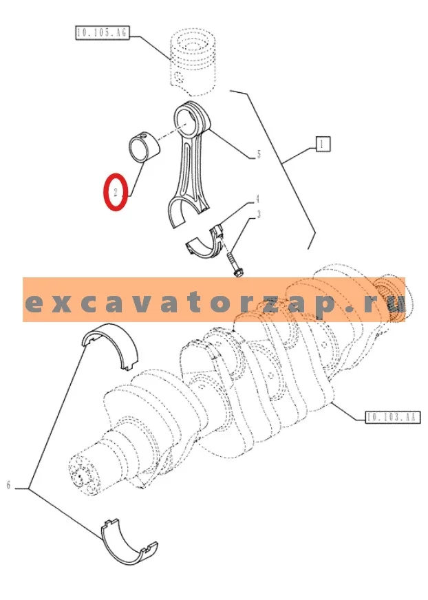 Втулка 4892708 (АНАЛОГ, Турция) шатуна двигателя экскаватора погрузчика New Holland