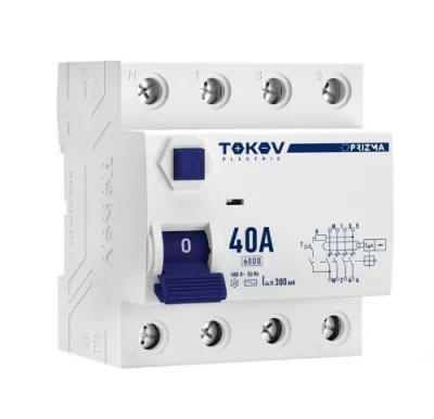 Выключатель дифференциального тока (УЗО) 4П (3P+N) 40А 300мА тип AC 6кА TOKOV Electric TKE-PZ60-RCDM