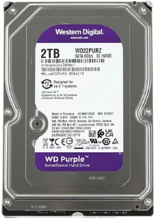 Жесткий диск WD SATA-III 2TB WD22PURZ Surveillance Purple (5400rpm) 256Mb 3.5"