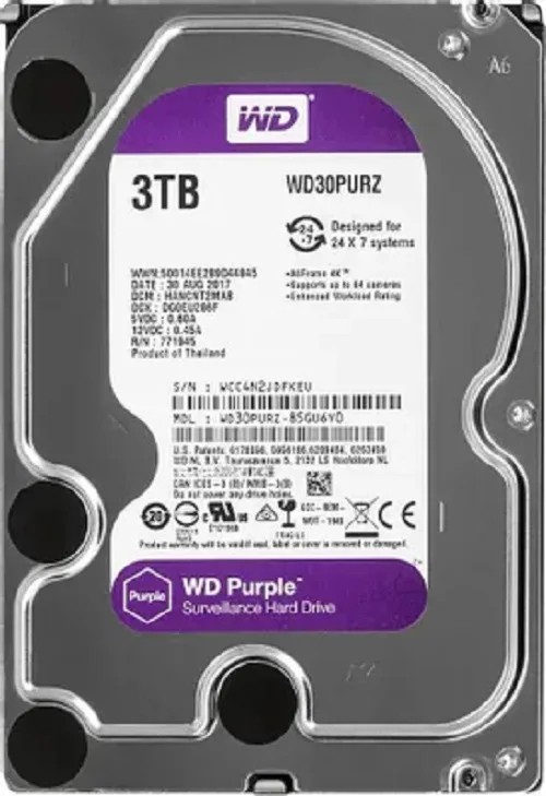 Жесткий диск WD SATA-III 3Tb WD30PURZ Video Purple (5400rpm) 64Mb 3.5"