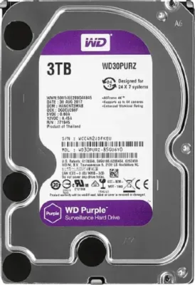 Жесткий диск WD SATA-III 3Tb WD30PURZ Video Purple (5400rpm) 64Mb 3.5"