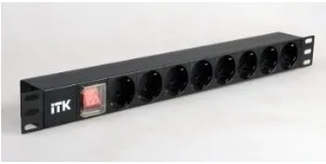 Блок силовых розеток 19" PH12-8D3, без шнура, 8 розеток SCHUKO, вилка С14