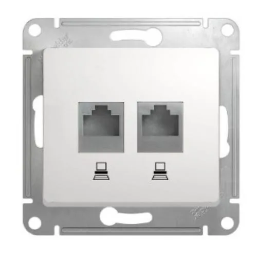 Glossa розетка RJ45+RJ45 2-местная, кат. 5Е, скрытой установки, механизм, белый (GSL000185KK)