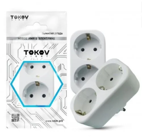 Разветвитель 2-м с заземл. 16А 250В IP20 полипропилен бел. TOKOV ELECTRIC TKL-S2Z-C01