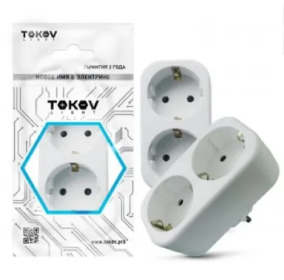 Разветвитель 2-м с заземл. 16А 250В IP20 полипропилен бел. TOKOV ELECTRIC TKL-S2Z-C01