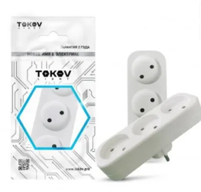 Разветвитель 3-м без заземл. 16А 250В IP20 полипропилен бел. TOKOV ELECTRIC TKL-S3-C01