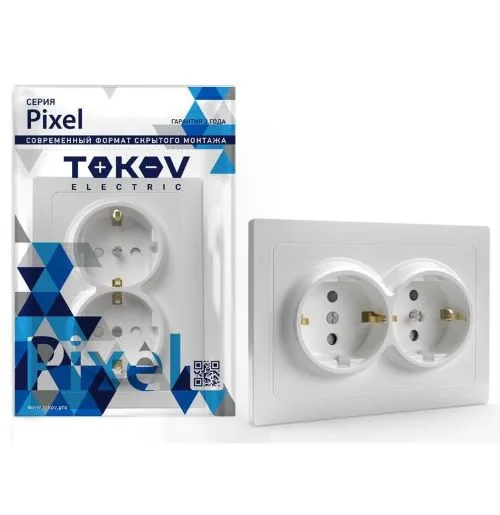 Розетка 2-м СП Pixel 16А IP20 с заземл. защ. шторки в сборе бел. TOKOV ELECTRIC TKE-PX-R2FZSF-C01