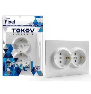 Розетка 2-м СП Pixel 16А IP20 с заземл. защ. шторки в сборе бел. TOKOV ELECTRIC TKE-PX-R2FZSF-C01