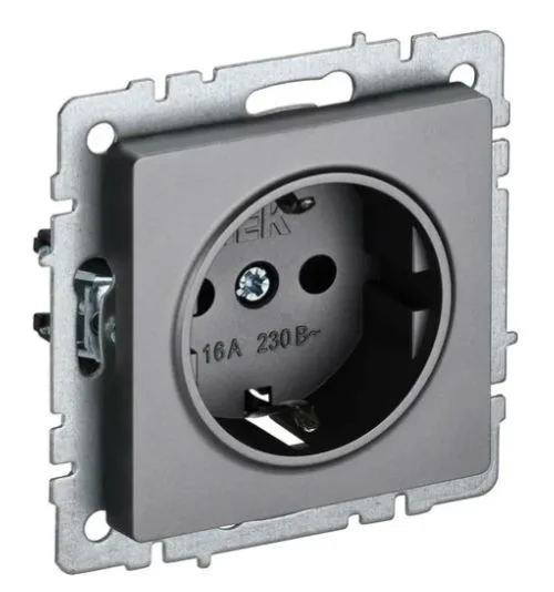 Розетка BRITE РС11-1-0-БрС 16А с заземл. без защ. шторки сталь IEK BR-R11-16-K46