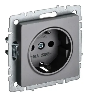 Розетка BRITE РС11-1-0-БрС 16А с заземл. без защ. шторки сталь IEK BR-R11-16-K46