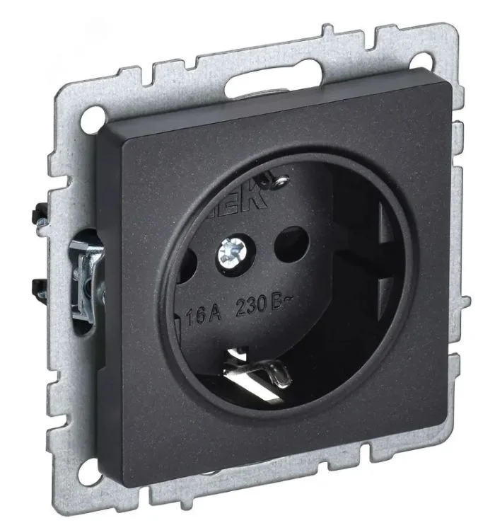Розетка BRITE РС11-1-0-БрЧ 16А с заземл. без защ. шторки черн. IEK BR-R11-16-K02