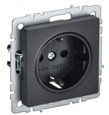 Розетка BRITE РС11-1-0-БрЧ 16А с заземл. без защ. шторки черн. IEK BR-R11-16-K02