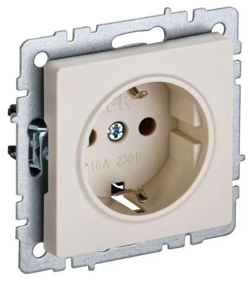 Розетка BRITE РС11-1-0-БрКр 16А с заземл. без защ. шторки беж. IEK BR-R11-16-K10